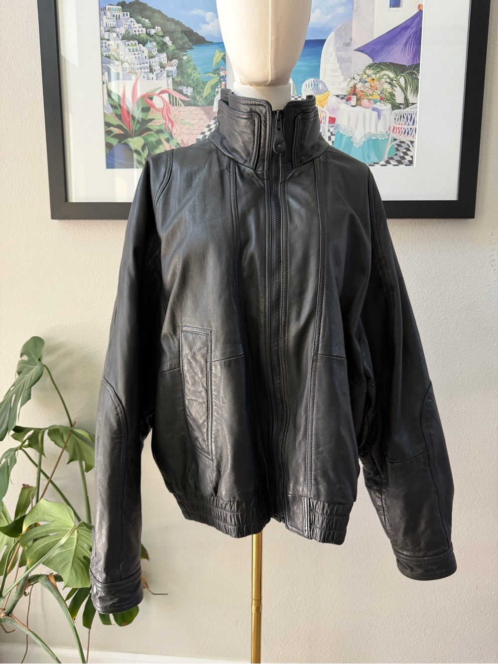Vintage Cooper Genuine Leather Bomber Jacket Sz XL Funnel Neck